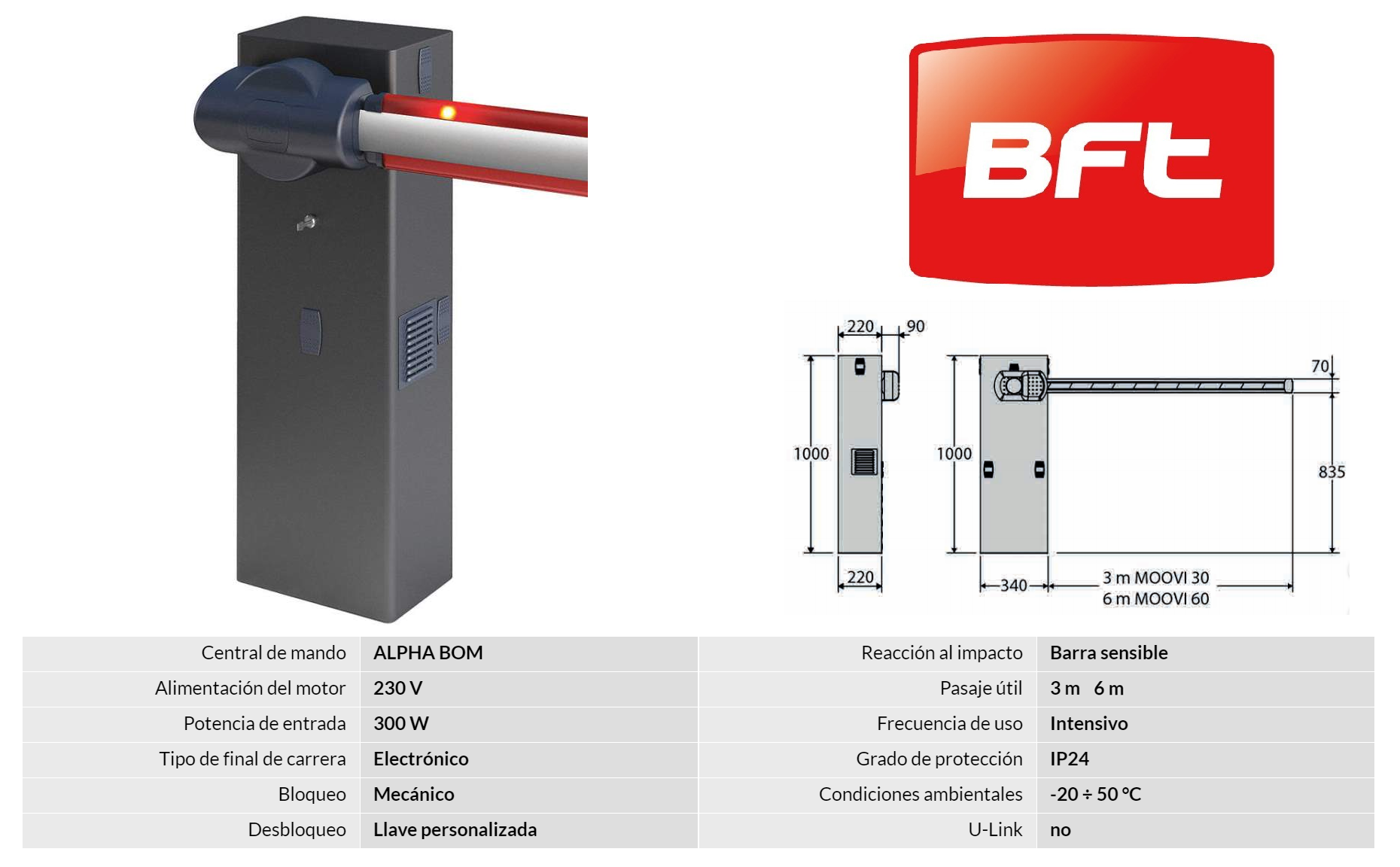 Ficha tecnica - BFT MOOVI 30